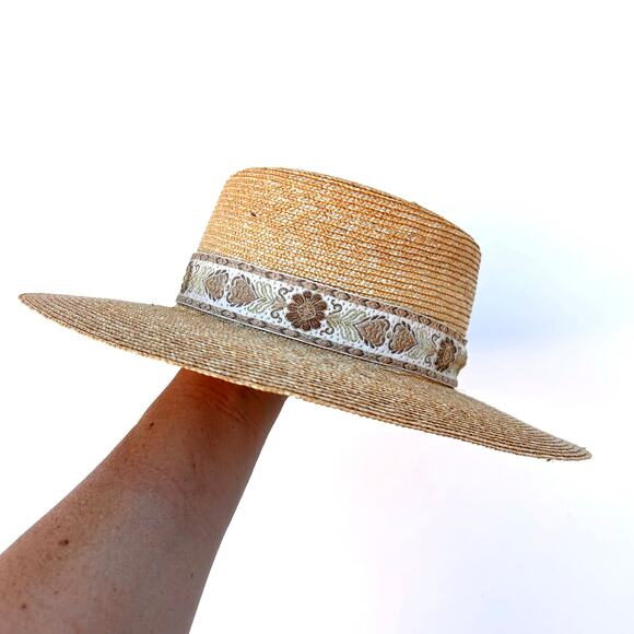 Lack Of Color The Spencer Straw Boater Hat Small Gold Band Summer - Picture 3 of 8